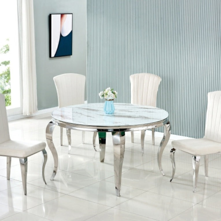 Table à manger ronde Nansouty Argent Marbre Blanc