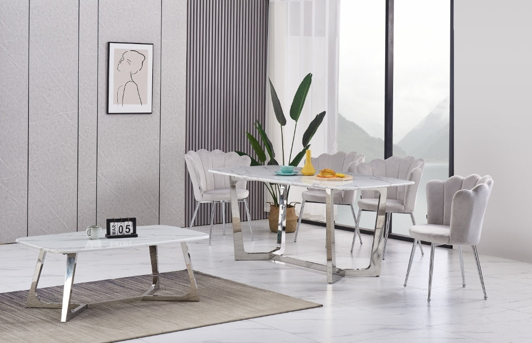 Table à manger Chartrons Argent marbre blanc