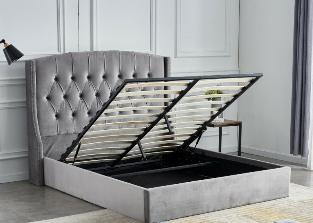 Lit coffre Sultan velours Gris