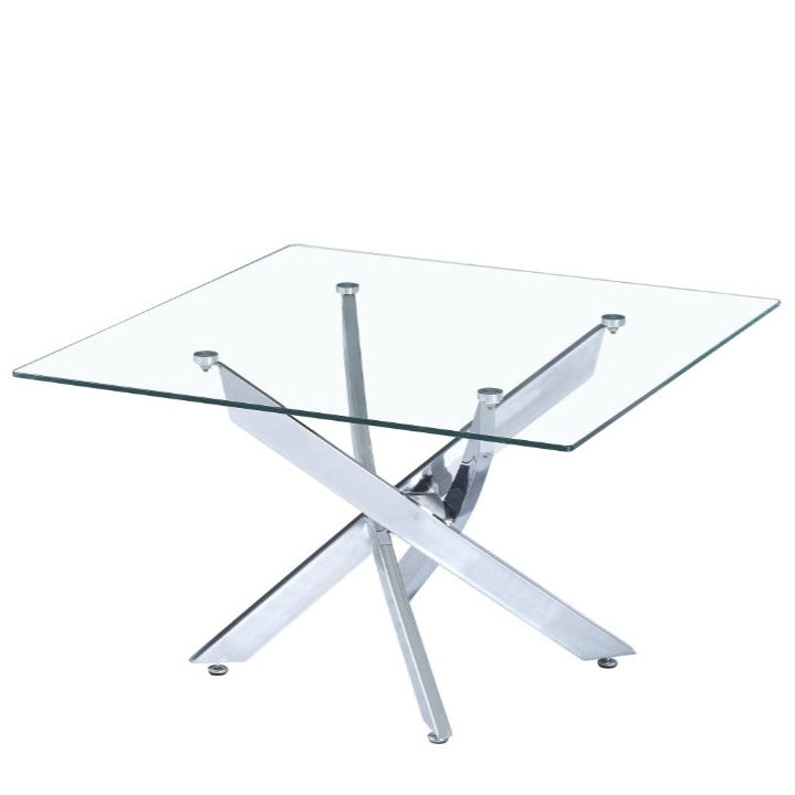 table basse de salon ou salle à manger Argent chrome verre trempé