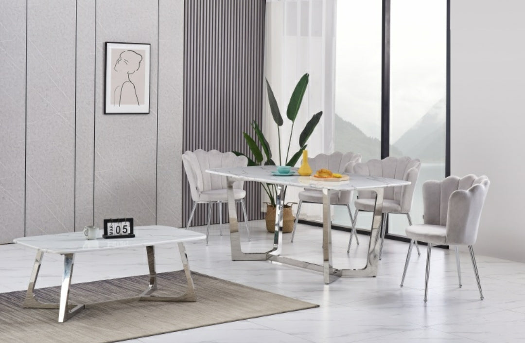 Table basse Chartrons Argent marbre blanc