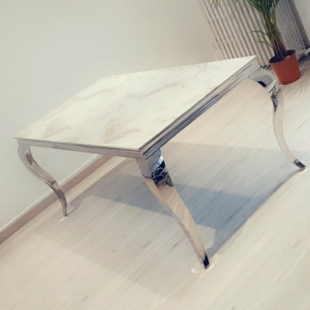 Table à manger Nansouty Argent Marbre Blanc