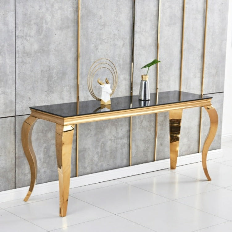 Console Nansouty Or Verre noir 110 cm