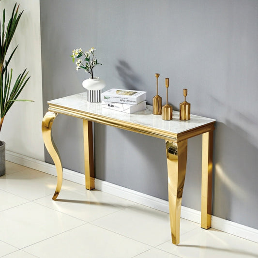 Console Nansouty Or Marbre blanc 120 cm