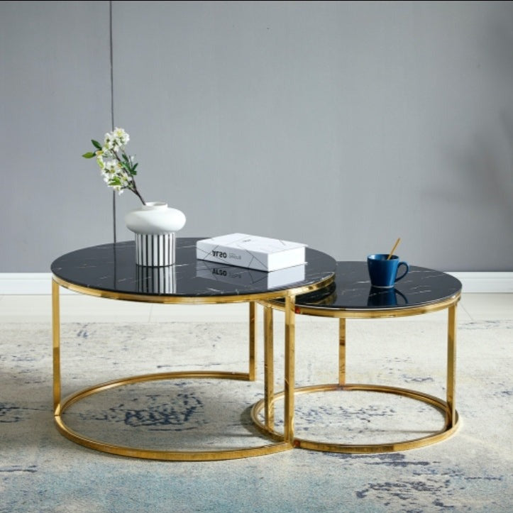 Tables gigognes Capucine Or marbre noir