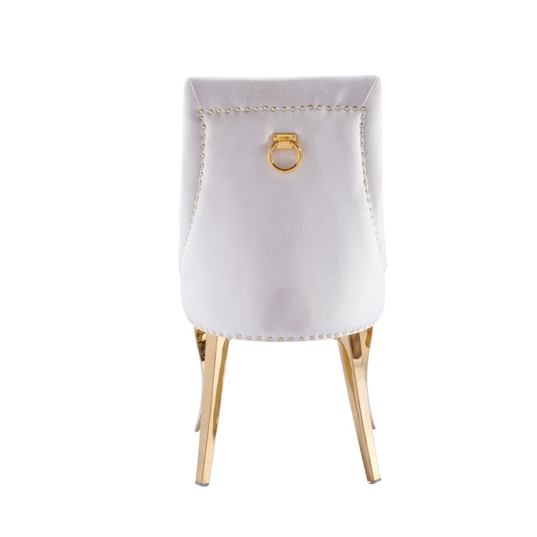 Chaise Anneau Or velours Ecru