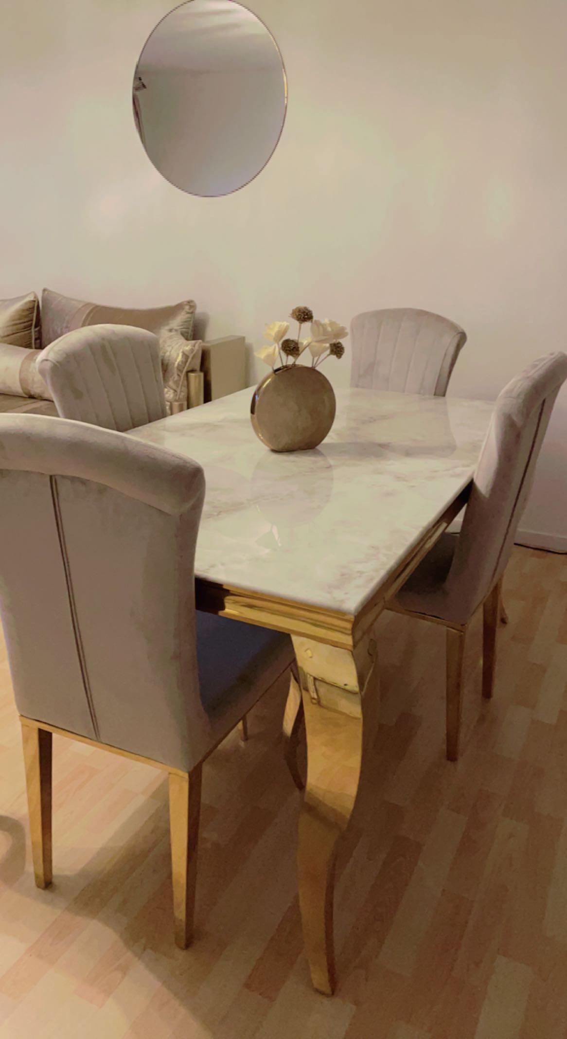 Table à Manger Nansouty Pieds Or Marbre Blanc