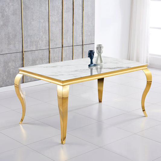 Table à Manger Nansouty Pieds Or Marbre Blanc