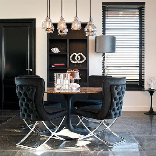 Chaise Gabrielle Argent velours Noir