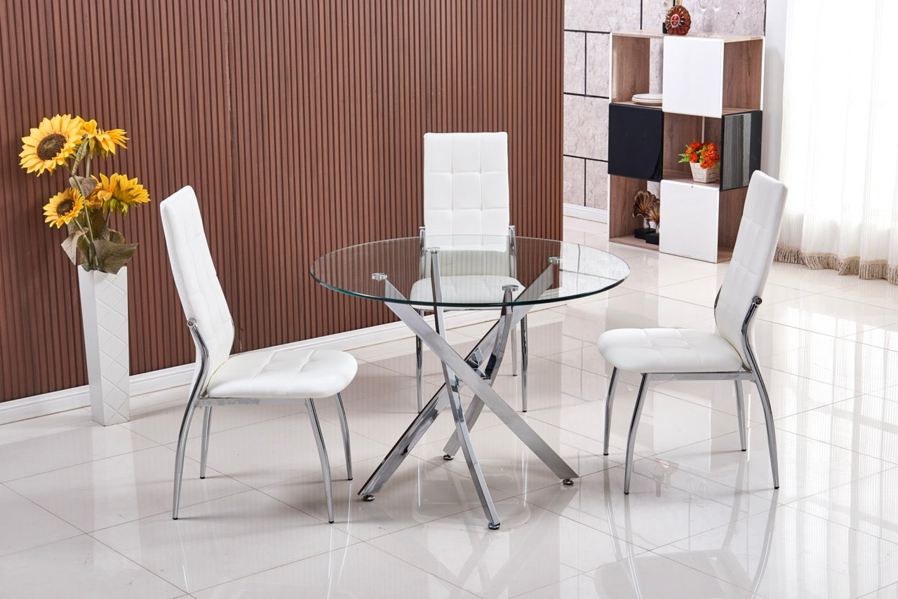 Table à manger ronde Victoire Pieds Argent Verre Trempé