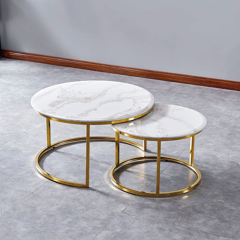 Tables gigognes Capucine Or Marbre blanc