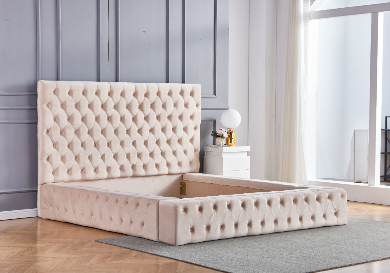 Cadre de lit capitonné Grand Théâtre velours Beige