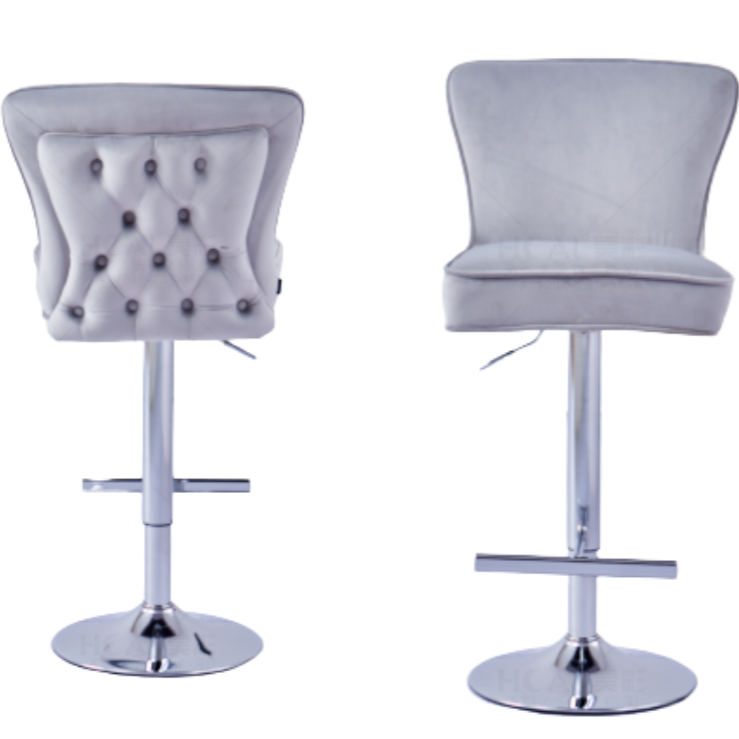 Tabouret de bar Gabrielle Argent velours gris