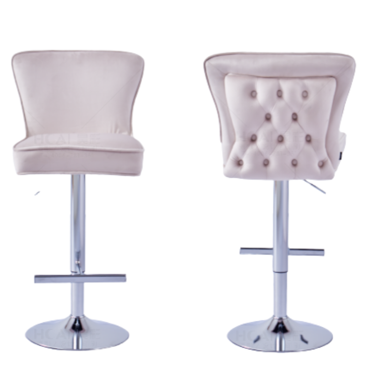 Tabouret de bar Gabrielle Argent velours beige