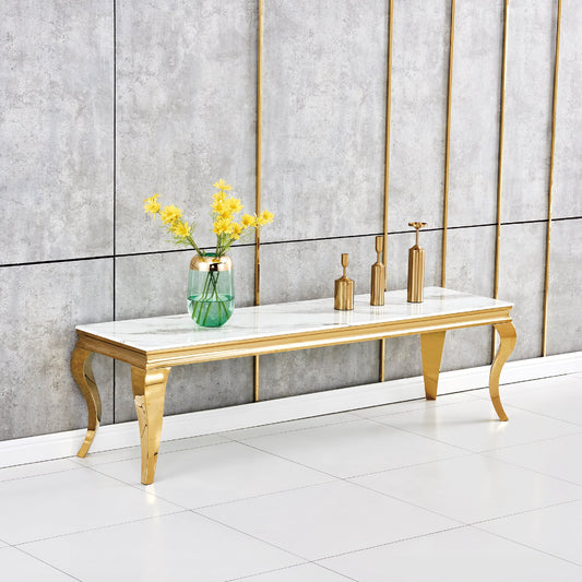 Meuble TV Nansouty Or Marbre blanc