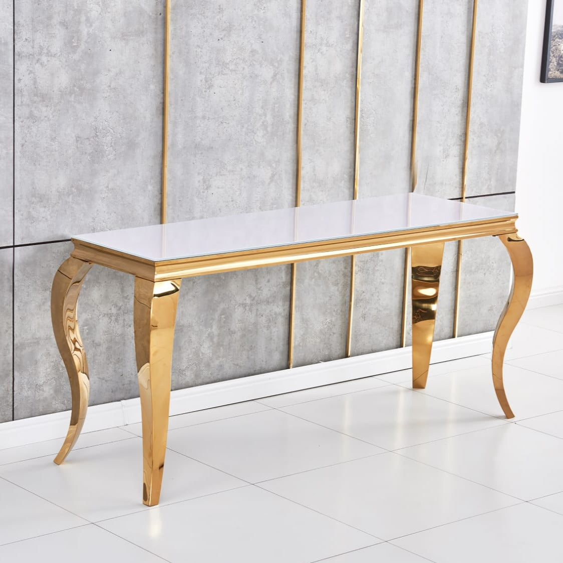 Console Nansouty Or Verre blanc 110 cm