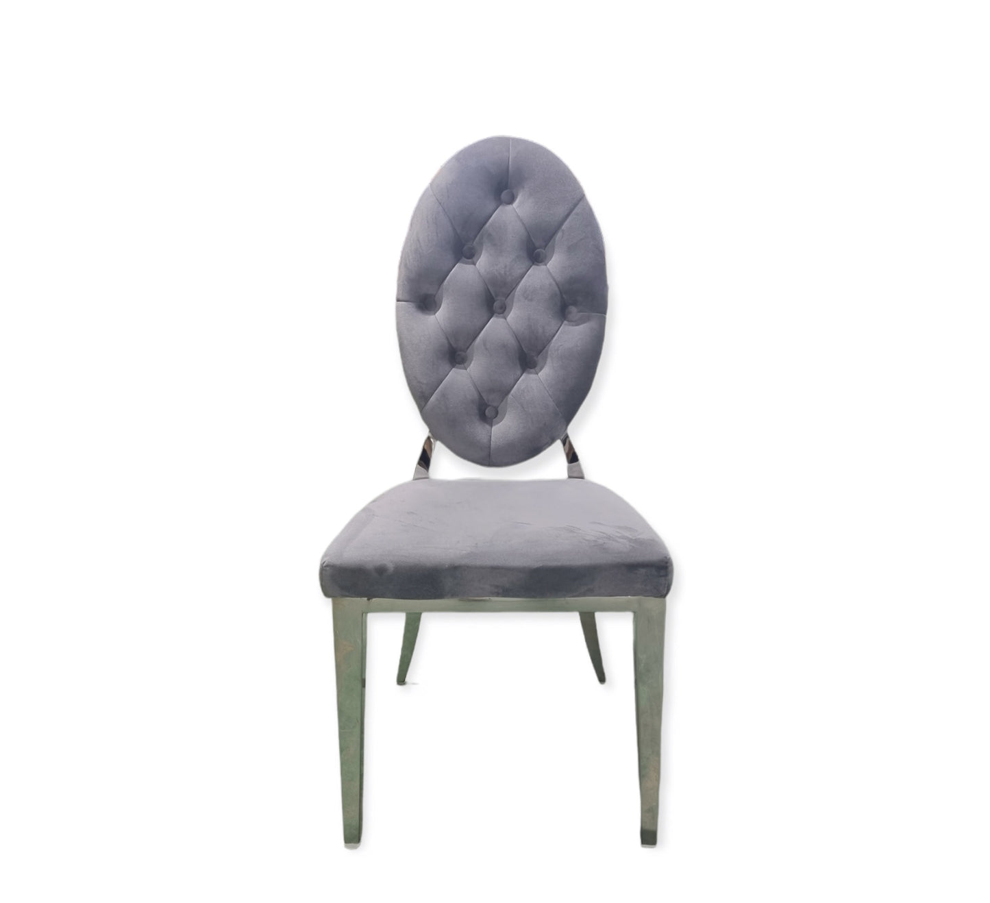 Chaise Ova Argent velours gris Style Médaillon Capitonné