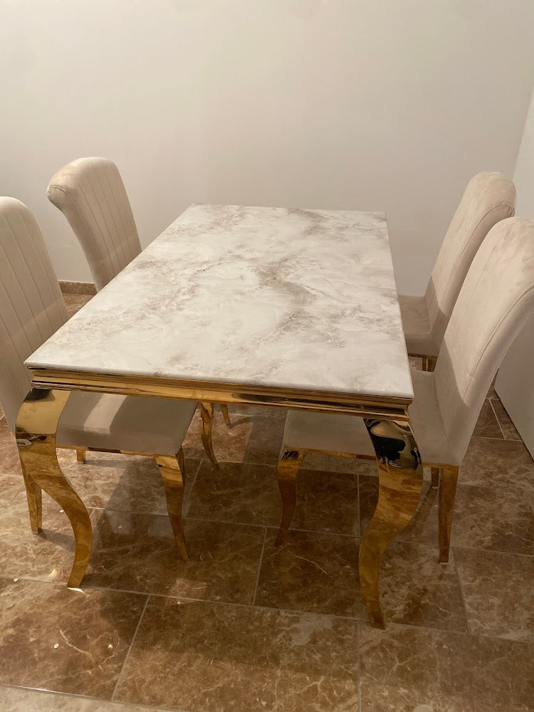 Table à Manger Nansouty Pieds Or Marbre Blanc