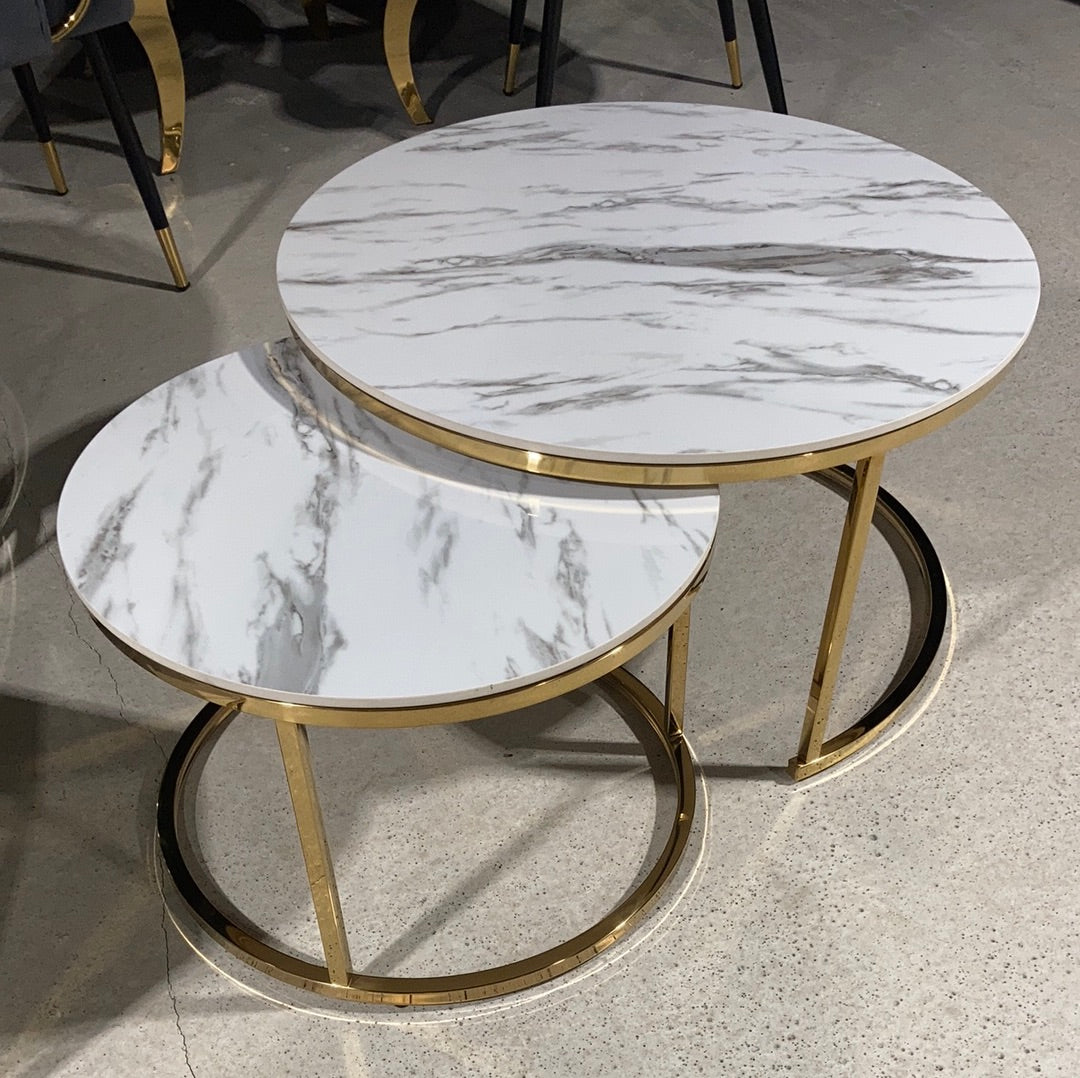 Tables gigognes Capucine Or Marbre blanc