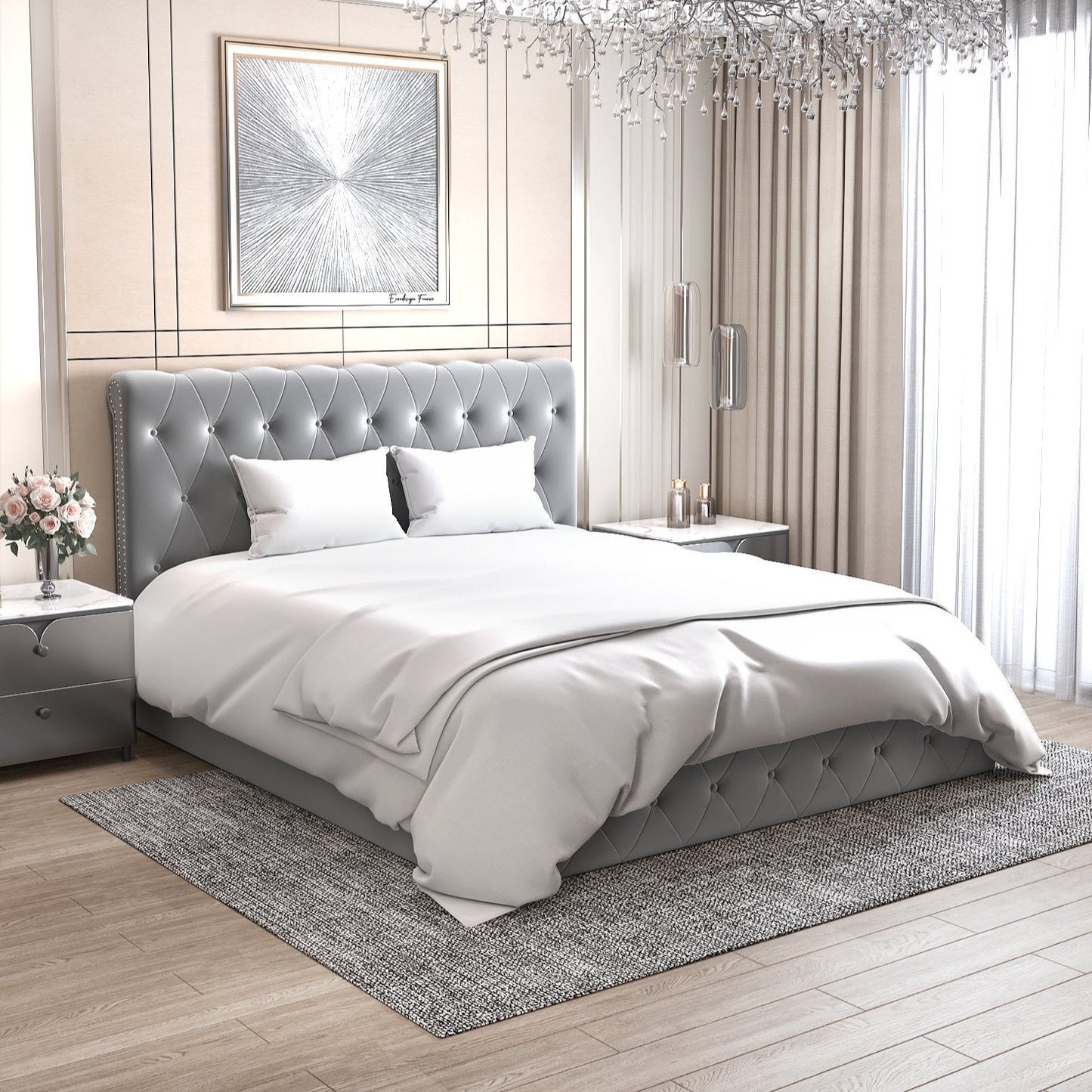 Lit coffre simple Bastide velours gris