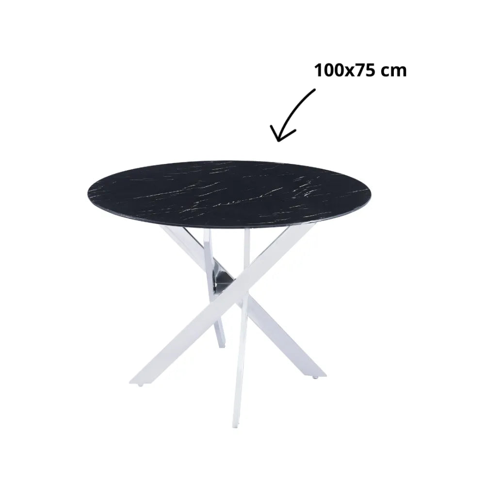 Table à Manger Ronde Victoire pieds chrome marbre noir