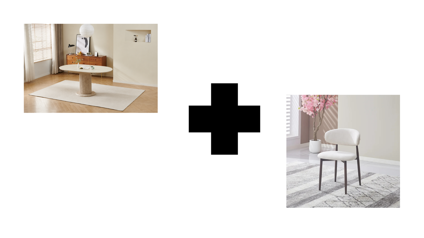 Lot table extensible Sofia travertin + chaises Lucile effet noyer