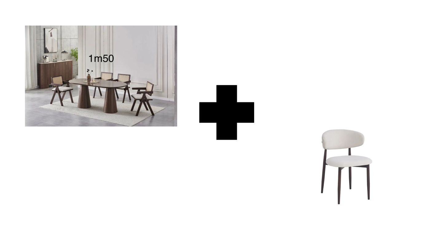 Lot table à manger Iconic 150x90cm effet bois noyer + chaises Lucile effet noyer