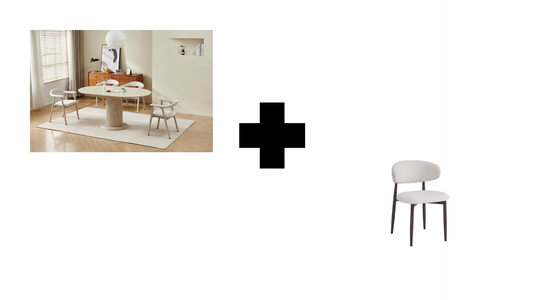 Lot table extensible Sofia travertin + chaises Lucile effet noyer