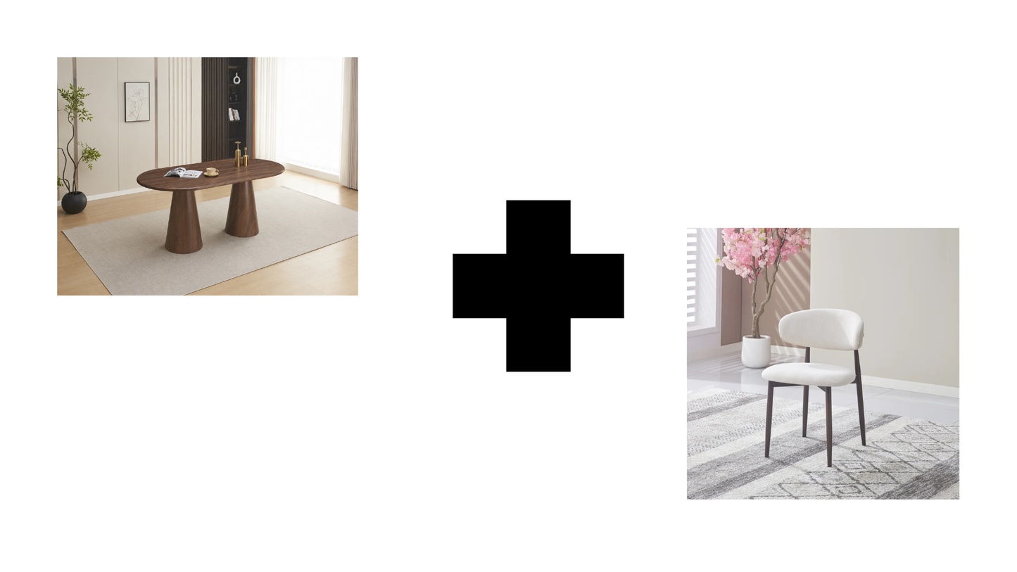 Lot table à manger Iconic 180x90cm effet bois noyer + chaises Lucile effet noyer