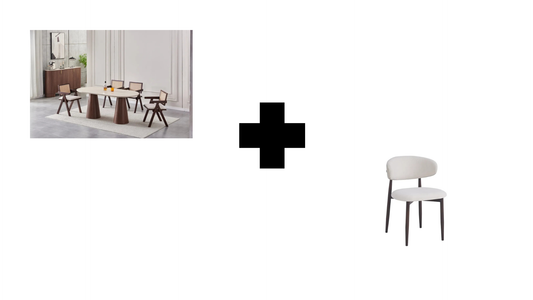 Lot table à manger Iconic 180x90cm effet travertin + chaises Lucile effet noyer