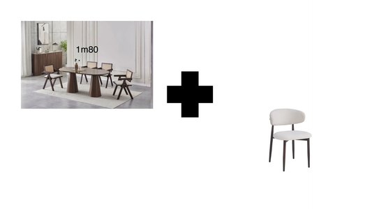 Lot table à manger Iconic 180x90cm effet bois noyer + chaises Lucile effet noyer