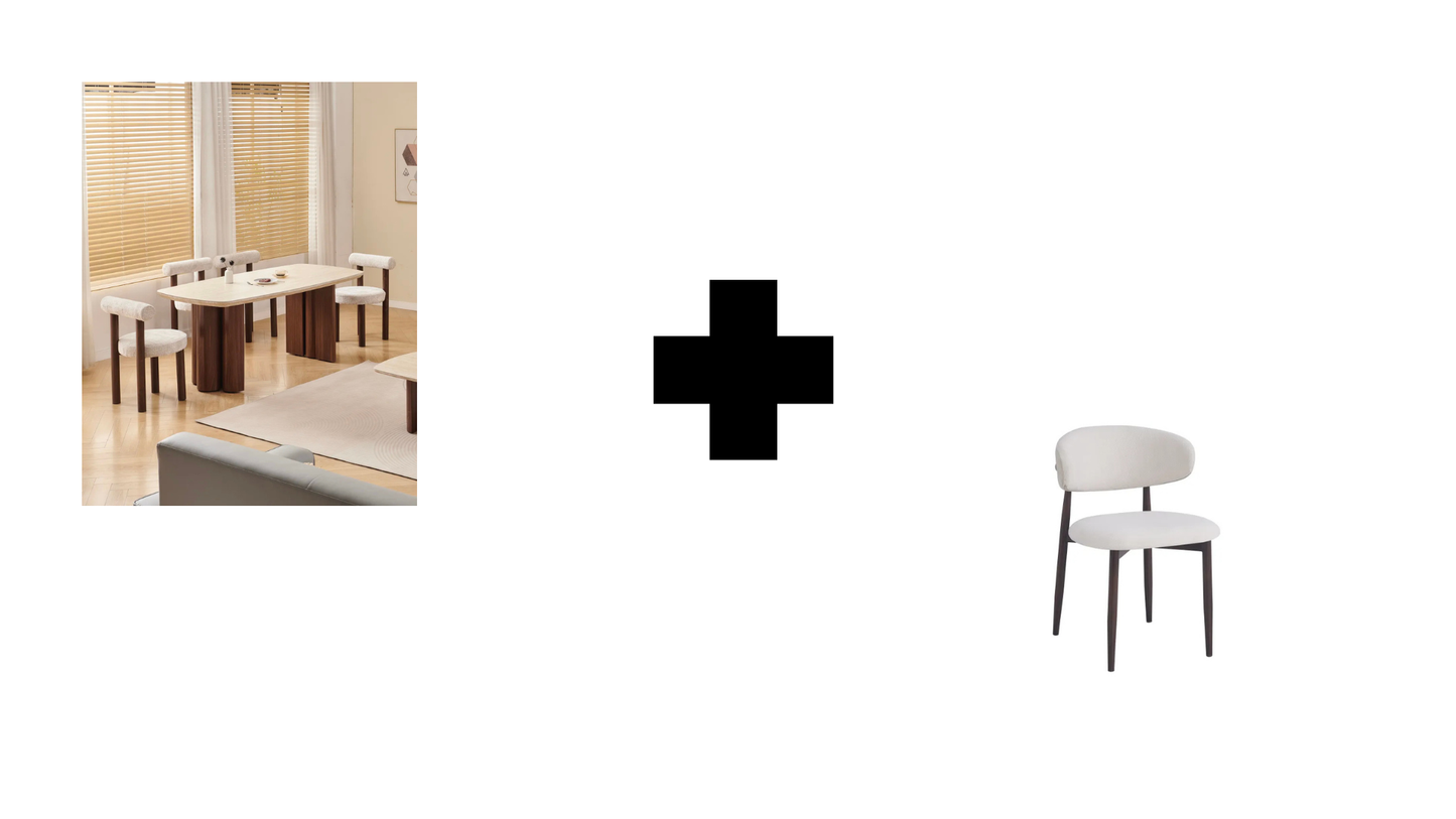 Lot table à manger Trinity effet travertin + chaises Lucile effet noyer