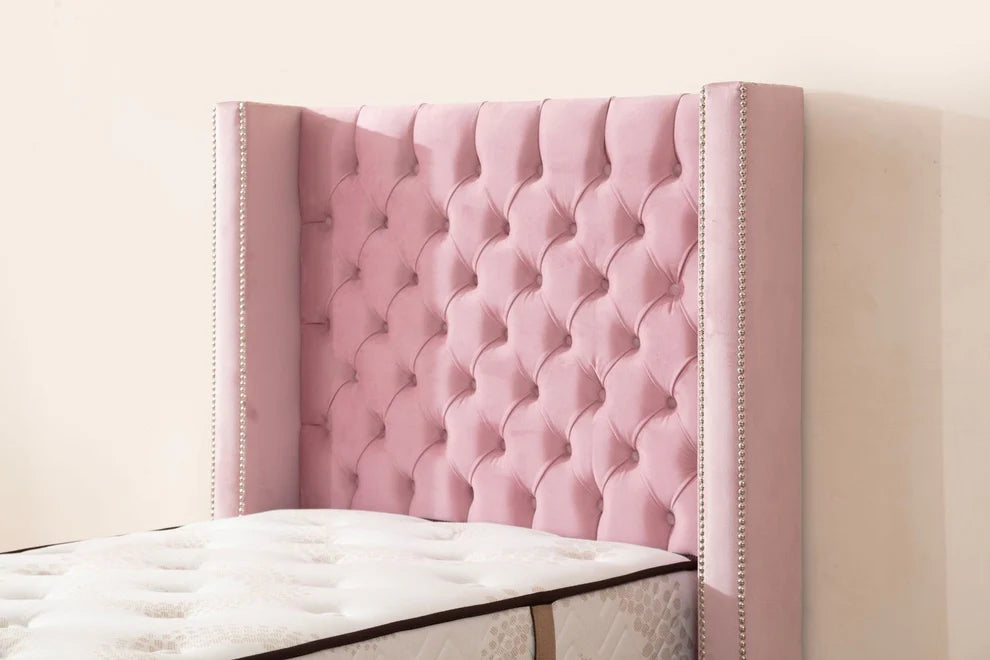 Lit coffre simple cloute velours rose