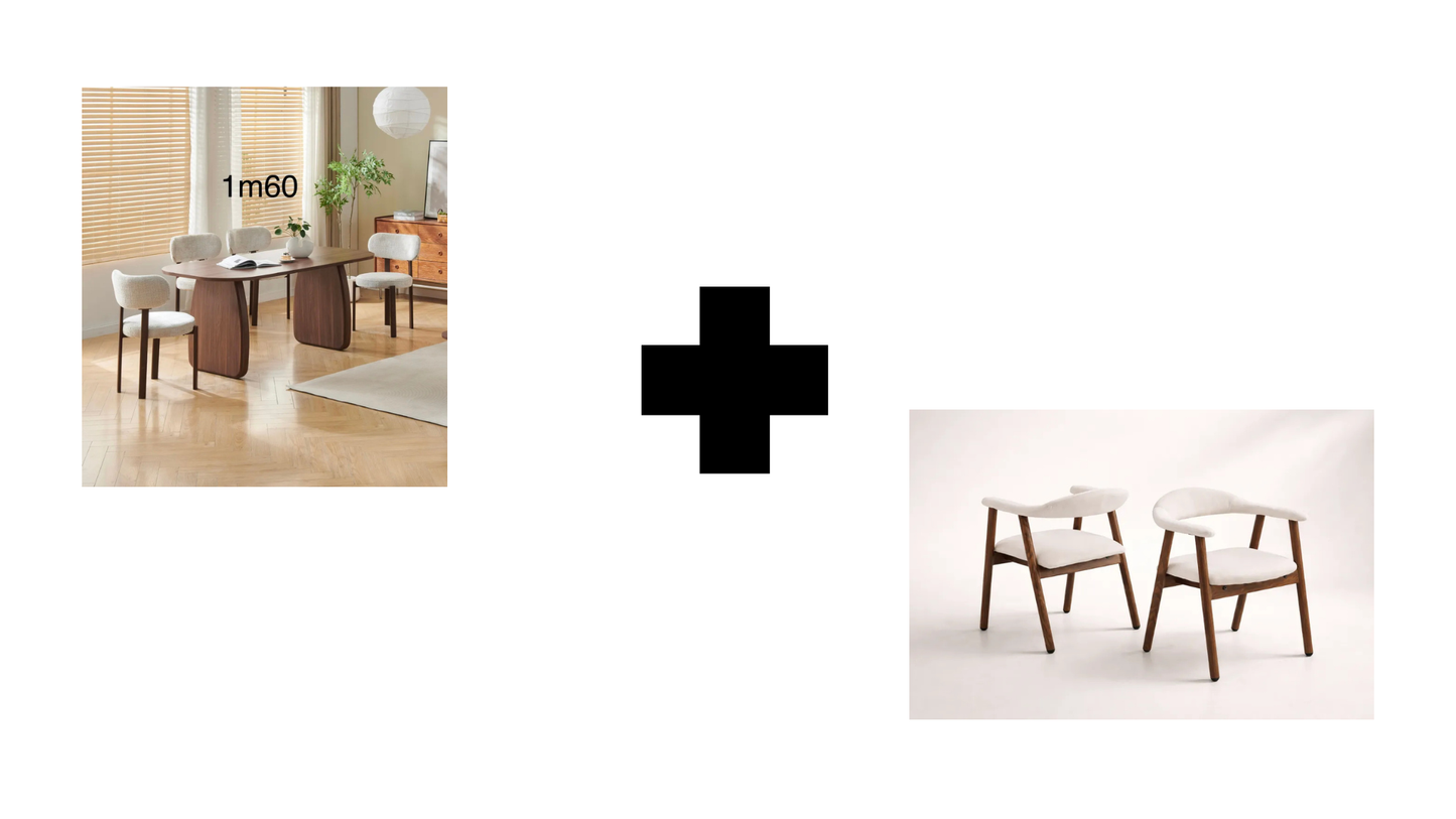 Lot table à manger Helen 160x90cm effet bois noyer + chaises Berita effet noyer