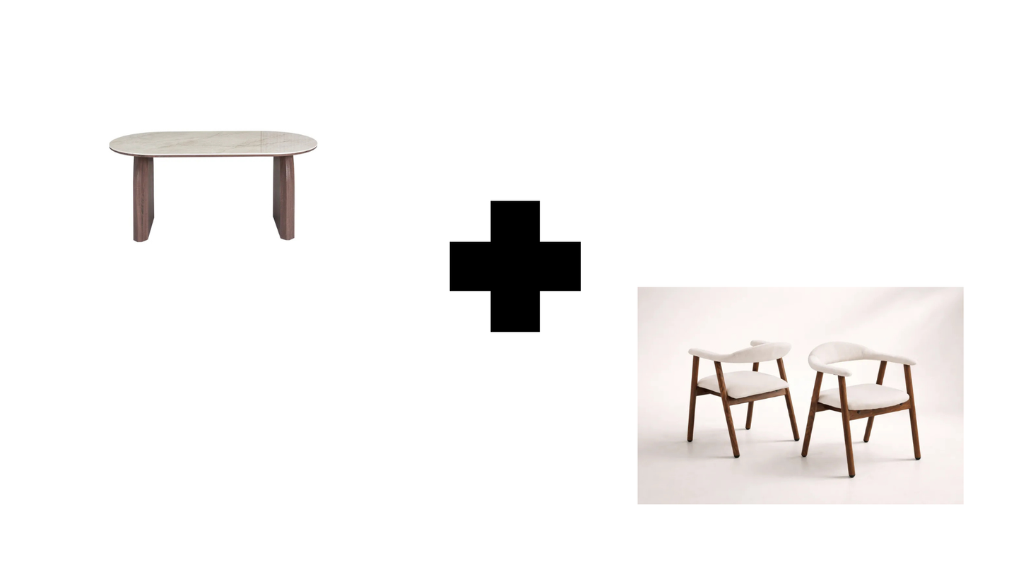 Lot table à manger Fluide + chaises Berita bois noyer