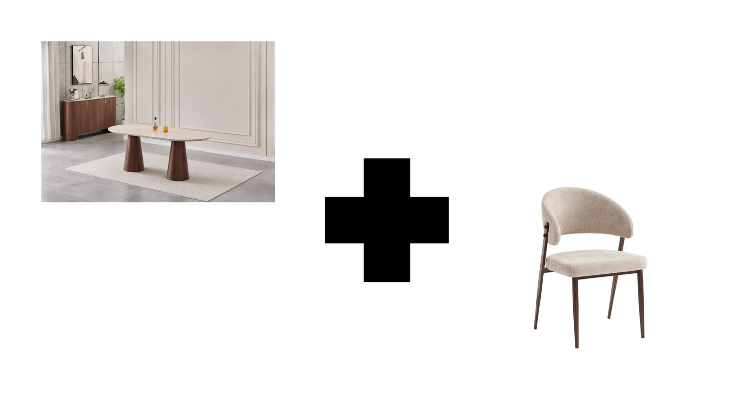 Lot table à manger Iconic 180x90cm effet travertin + chaises Lamia effet noyer