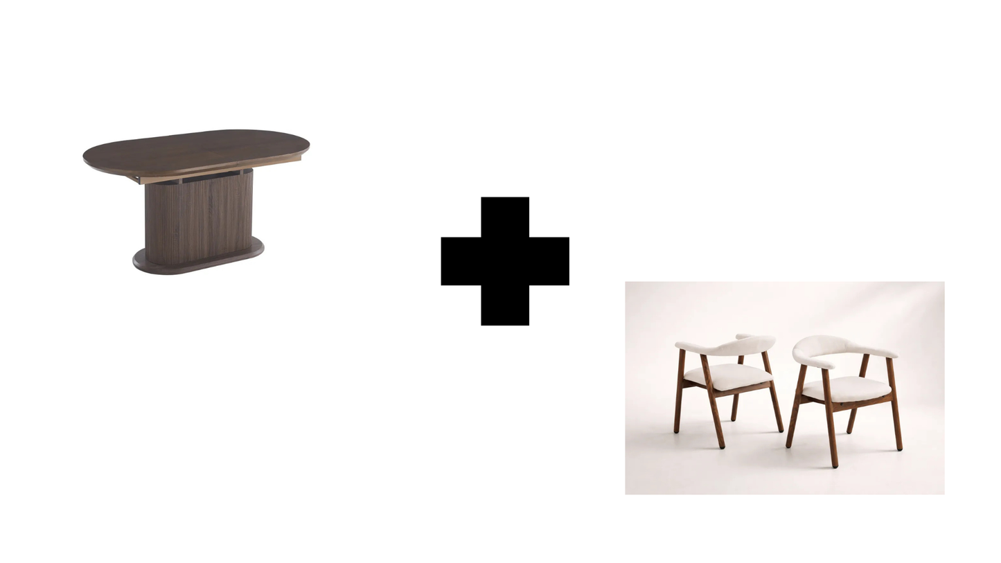 Lot table à manger Loka extensible effet noyer + chaises Berita effet noyer