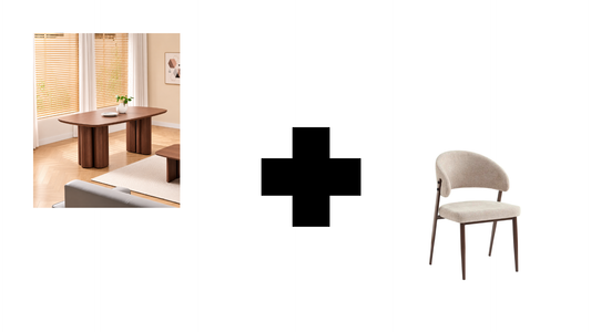 Lot table à manger Trinity travertin+ chaises Lamia effet noyer