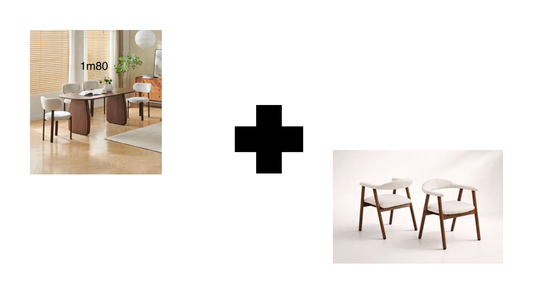 Lot table à manger Helen 180x90cm effet bois noyer + chaises Berita effet noyer