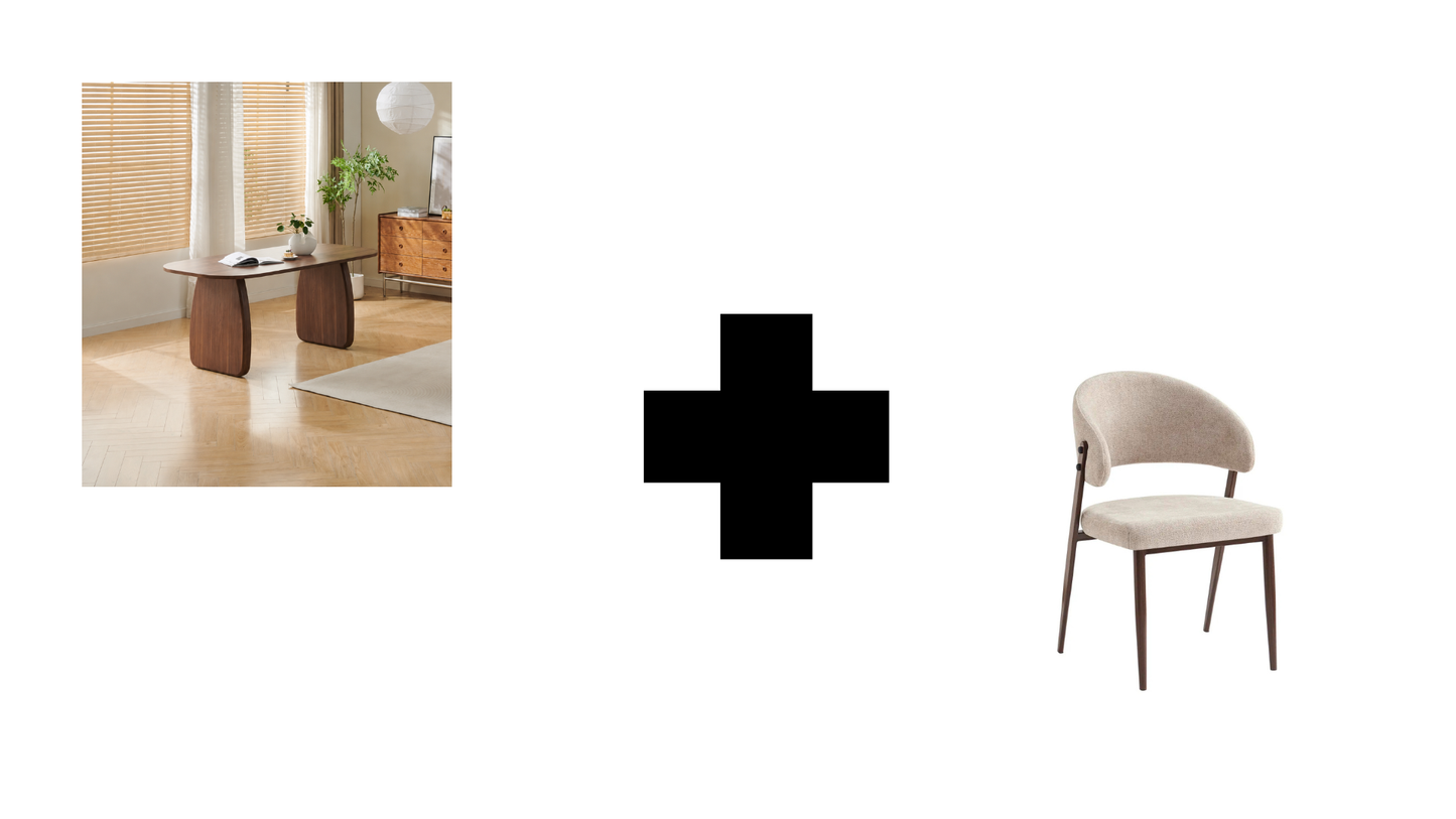 Lot table à manger Helen 180x90cm effet bois noyer + chaises Lamia effet noyer