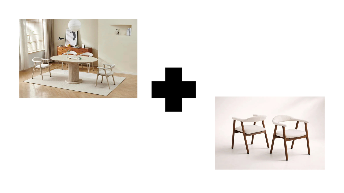 Lot table extensible Sofia travertin + chaises Berita effet noyer