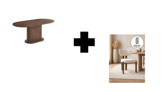 Lot table à manger Loka + chaises Hera effet noyer