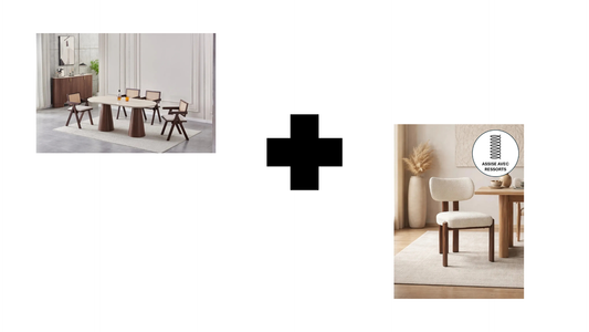 Lot table à manger Iconic 180x90cm effet travertin + chaises Hera effet noyer