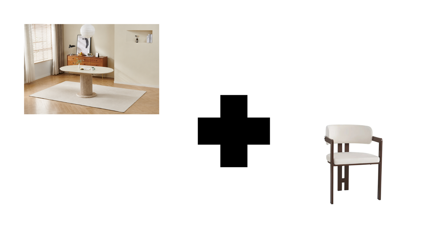 Lot table extensible Sofia travertin + chaises Mellow effet noyer