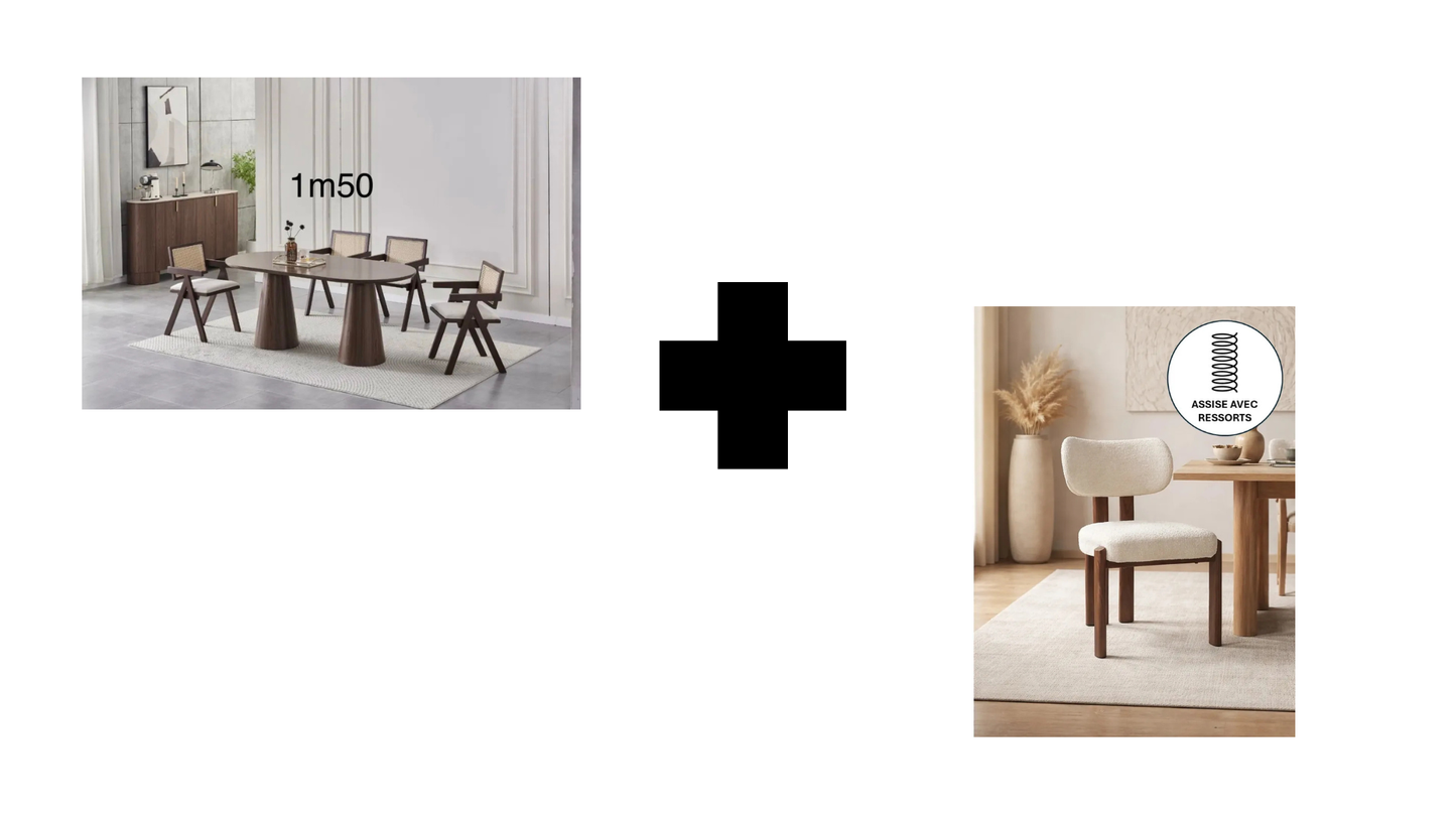 Lot table à manger Iconic 150x90cm effet bois noyer + chaises Hera effet noyer