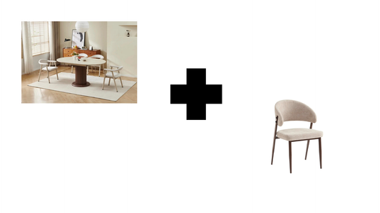 Lot table extensible Sofia travertin/ noyer + chaises Lamia effet noyer