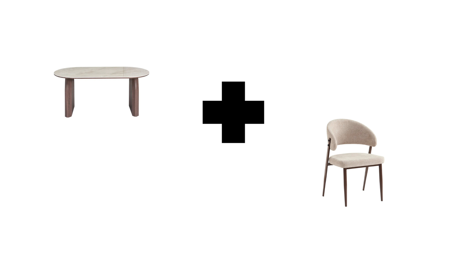 Lot table à manger Fluide + chaises Lamia effet noyer