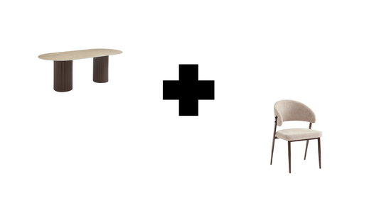 Lot table à manger Keysha travertin/noyer + chaises Lamia marbella/noyer