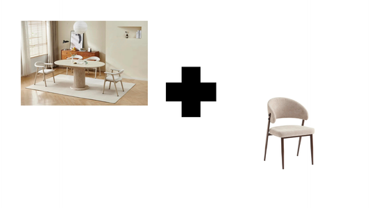Lot table extensible Sofia travertin + chaises Lamia effet noyer