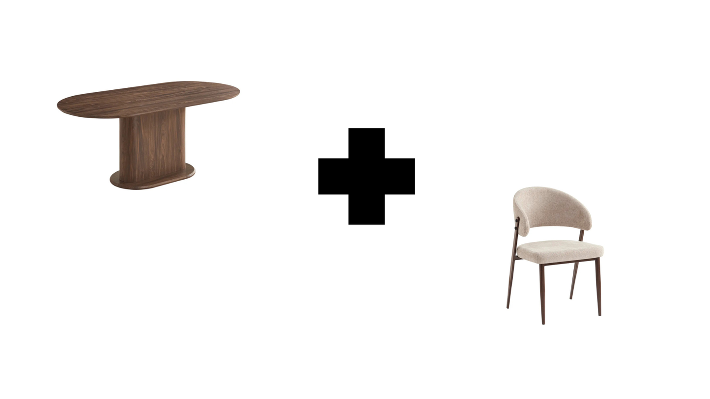 Lot table à manger Loka + chaises Lamia effet noyer